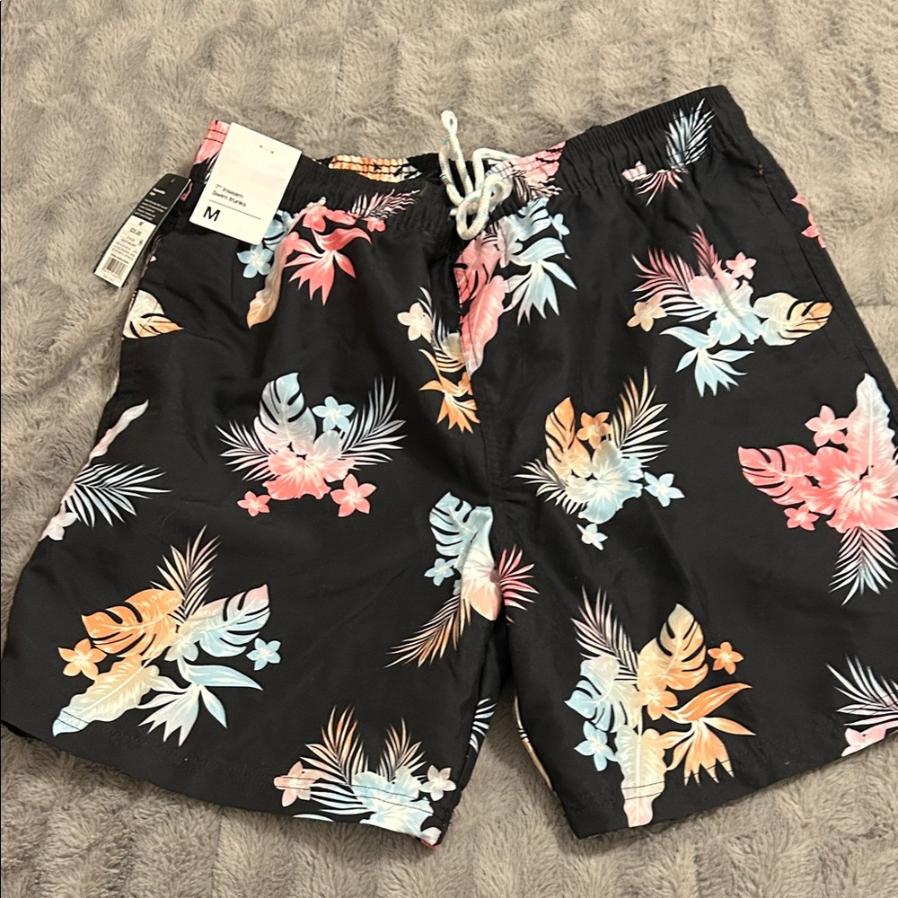 Floral Black Swim Shorts